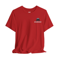 DailyThreadCo. red 100% cotton t-shirt with small chest logo and bold back graphic. Motivational tee.