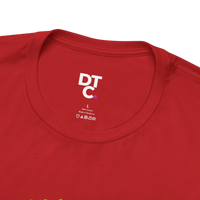 DailyThreadCo. red 100% cotton crew neck t-shirt with a funny raccoon graphic and 