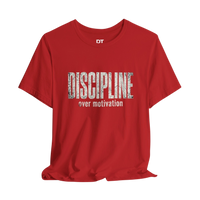 DailyThreadCo red cotton t-shirt with distressed white text reading 
