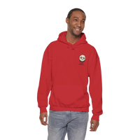 DailyThreadCo. red cotton-poly blend hoodie with a dripping moon graphic and 