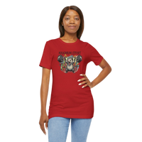 DailyThreadCo red 100% cotton t-shirt with a graphic of a possum lifting weights and the text 
