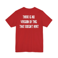 DailyThreadCo. red 100% cotton t-shirt with distressed white text on back: 