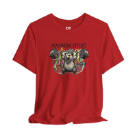 DailyThreadCo red 100% cotton t-shirt with a graphic of a possum lifting a barbell and the text 