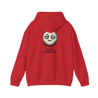 DailyThreadCo. red cotton-poly blend hoodie with a dripping moon graphic and 