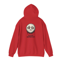 DailyThreadCo. red cotton-poly fleece hoodie with a dripping moon graphic and 