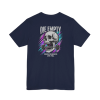 DailyThreadCo. navy blue 100% cotton t-shirt with a graphic of a skull holding a barbell and the text 