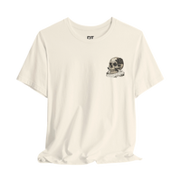 DailyThreadCo. cream 100% cotton graphic tee with skull and rose artwork and quote 