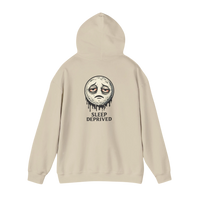 DailyThreadCo. beige cotton-poly blend hoodie with a dripping moon graphic and 