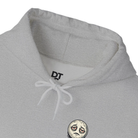 DailyThreadCo. light grey heathered cotton-poly blend hoodie with a dripping moon graphic and 