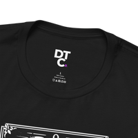 DailyThreadCo. black 100% cotton tarot 'The Fool' graphic tee with mystical illustration and celestial symbols.