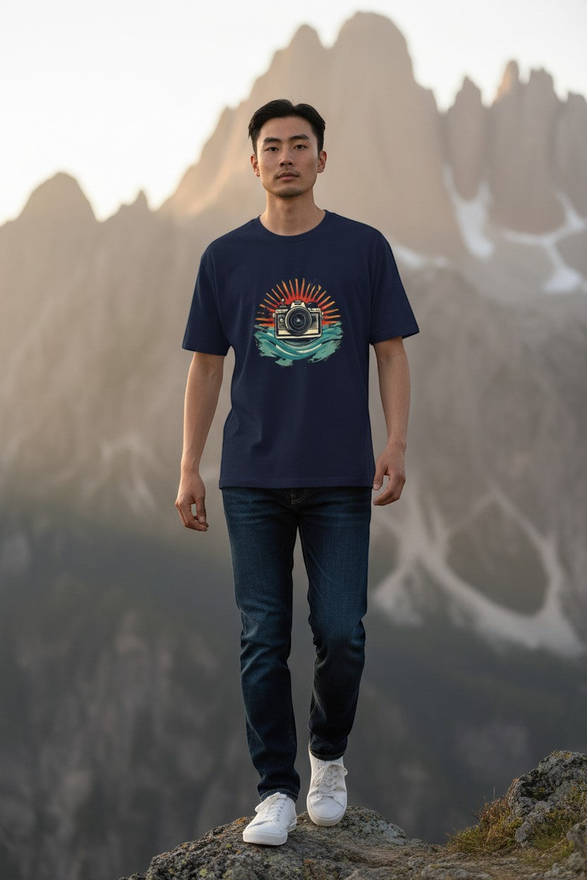 Camera Sunset Tee — Vintage Beach Photography T-Shirt