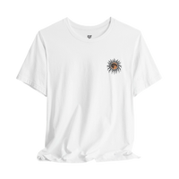 DailyThreadCo. white 100% cotton t-shirt with a celestial sun and moon graphic on the chest.
