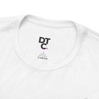 DailyThreadCo. white 100% cotton t-shirt with Gothic church graphic on back and small chest mark.