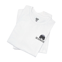 DailyThreadCo. white 100% cotton graphic t-shirt with a small chest print of a skull and the text 'DEADWEIGH'.