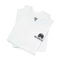 DailyThreadCo. white cotton athletic tee with crew neck and skull graphic with text 