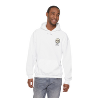 DailyThreadCo. white 50/50 cotton-poly fleece hoodie with a dripping moon graphic and 