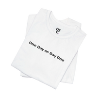 DailyThreadCo. white 100% cotton crew neck t-shirt with black 