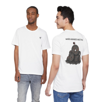 DailyThreadCo. white 100% cotton t-shirt with a graphic of stacked weight plates and the text 