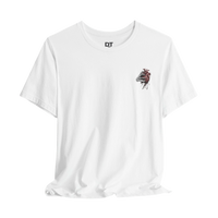 DailyThreadCo. white 100% cotton t-shirt with a small graphic of a dripping anatomical heart on the left chest.