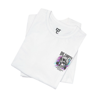 DailyThreadCo. white 100% cotton t-shirt with a graphic of a skull lifting a barbell and the text 