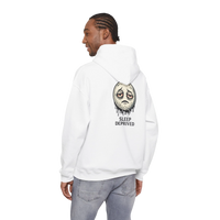 DailyThreadCo. white cotton-poly blend hoodie with a dripping moon graphic and 