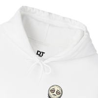 DailyThreadCo. white cotton-poly blend hoodie with a dripping moon graphic and 