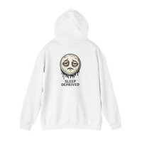 DailyThreadCo. white 50/50 cotton-poly fleece hoodie with a dripping moon graphic and 