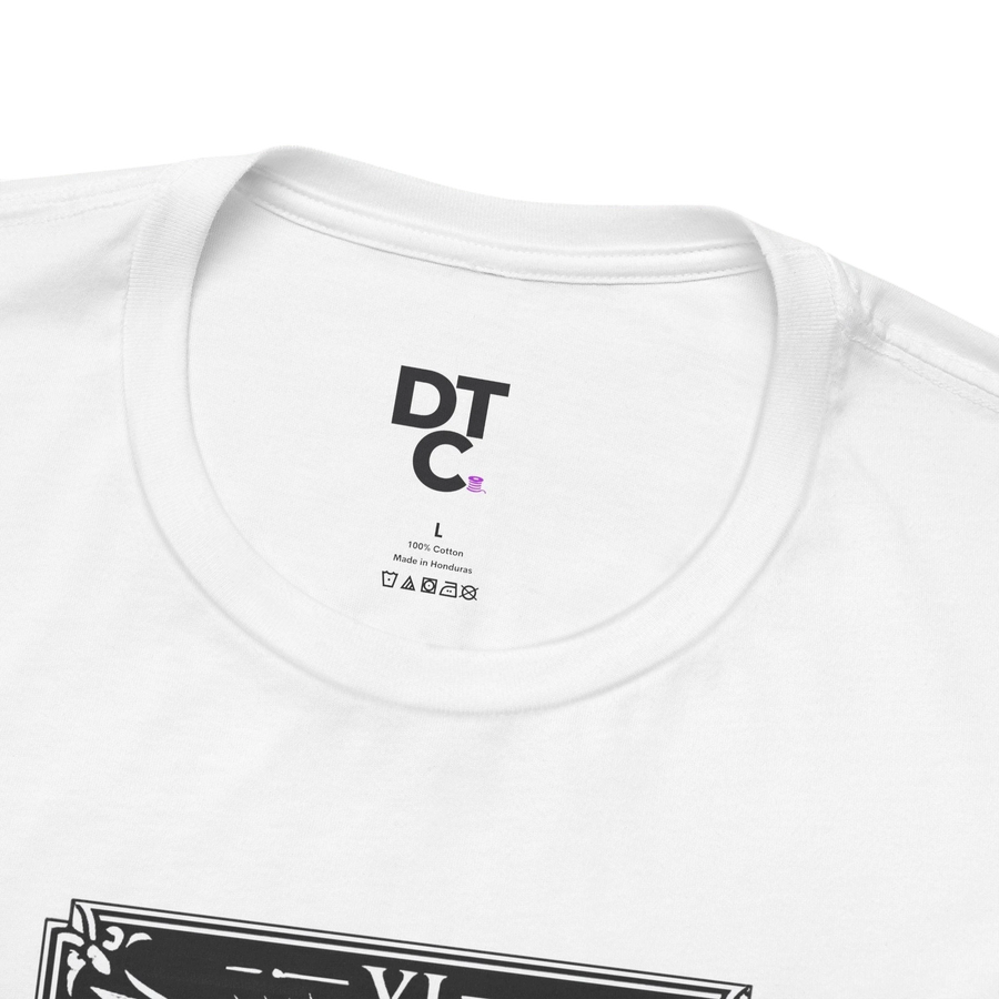 DailyThreadCo. white 100% cotton t-shirt with a black and white tarot card graphic. Size L.